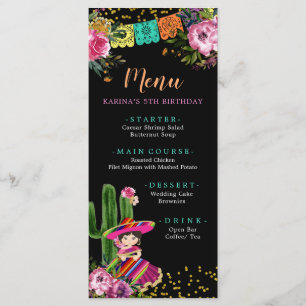Mexican Colorful Fiesta Floral Birthday Menu