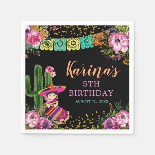 Mexican Colorful Fiesta Floral Birthday Paper Napkins