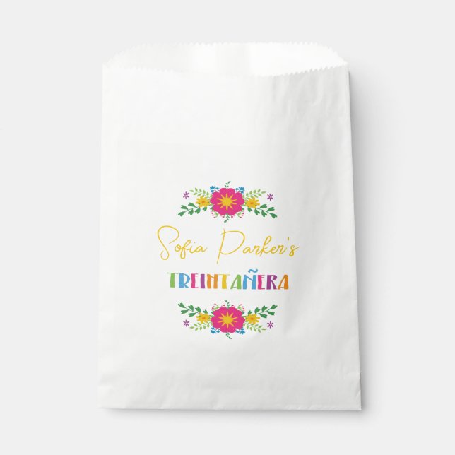 Mexican colorful Fiesta floral Treintañera  Favor Bag (Front)