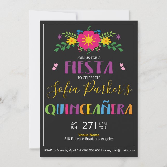 Mexican colorful Fiesta Quinceañera Invitation (Front)