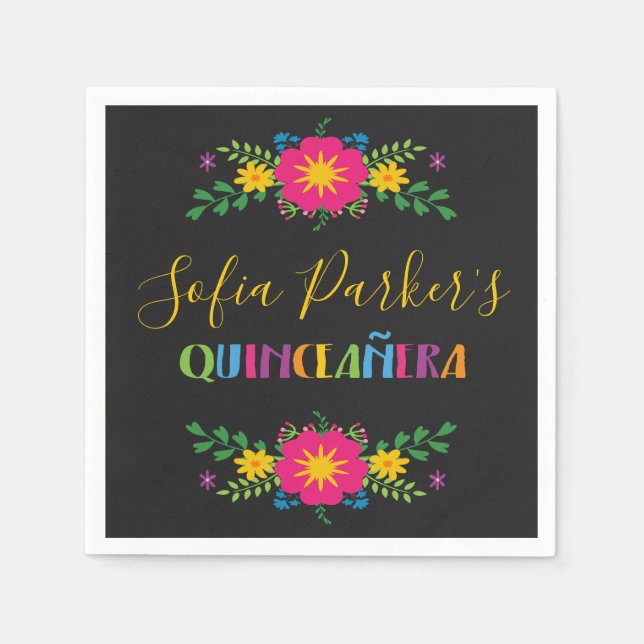 Mexican colorful Fiesta Quinceañera Napkins (Front)