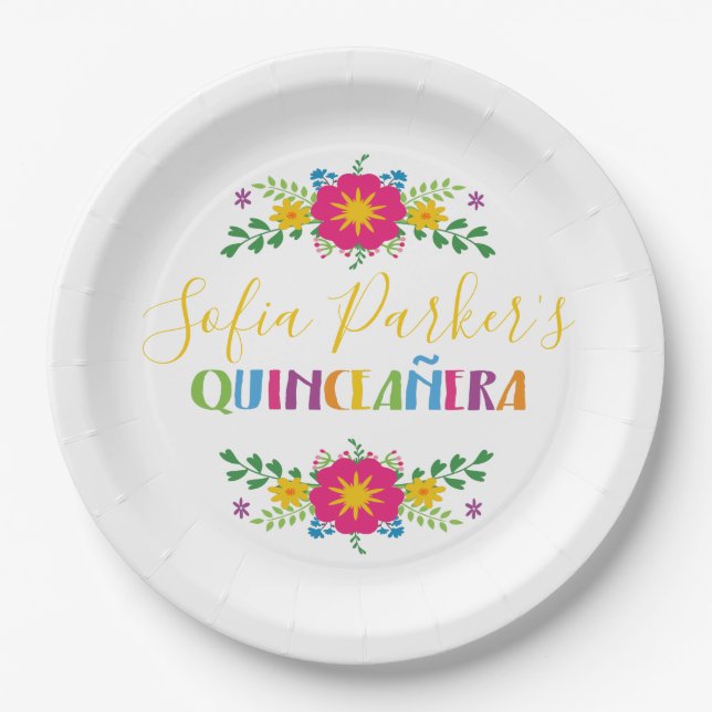 Mexican colorful Fiesta Quinceañera Paper Plates (Front)