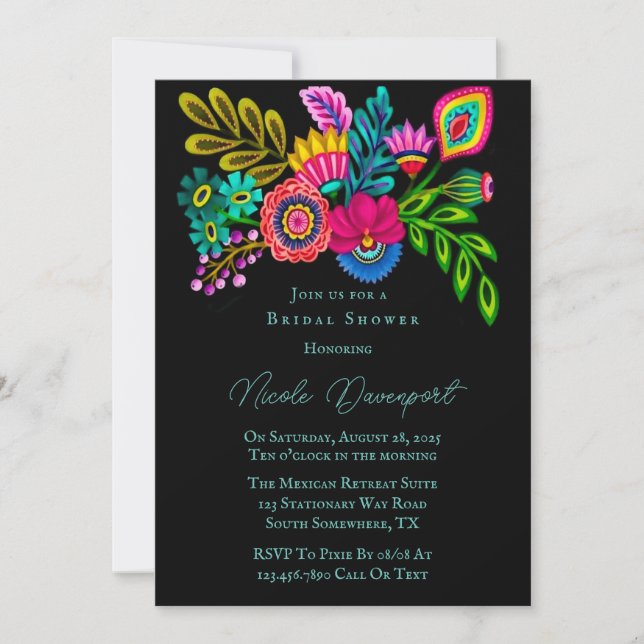Mexican Colorful Flora Bridal Shower  Invitation (Front)