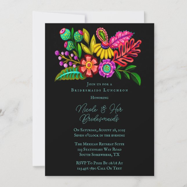 Mexican Colorful Flora Bridesmaids Luncheon Invitation (Front)