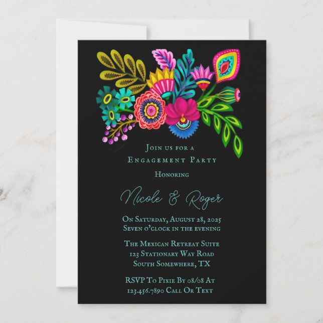 Mexican Colorful Flora Engagement Party Invitation (Front)