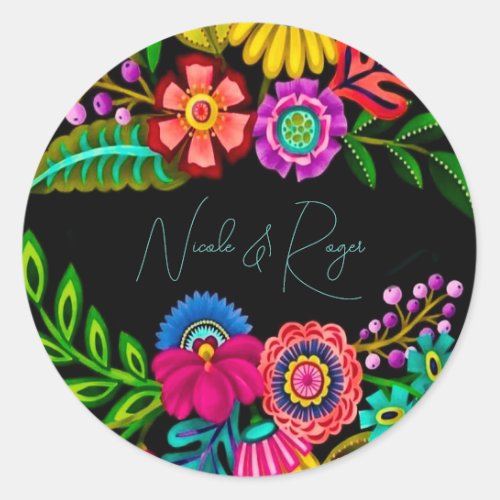 Mexican Colorful Flora Wedding Classic Round Sticker