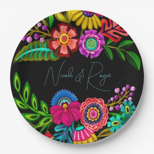 Mexican Colorful Flora Wedding Paper Plates