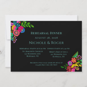 Mexican Colorful Flora Wedding Rehearsal Dinner Invitation