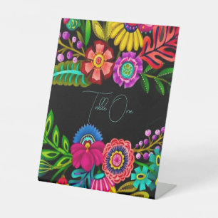 Mexican Colorful Flora Wedding Table Numbers Pedestal Sign