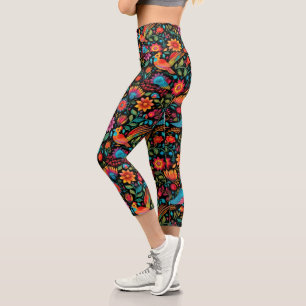 Mexican colorful floral capri leggings