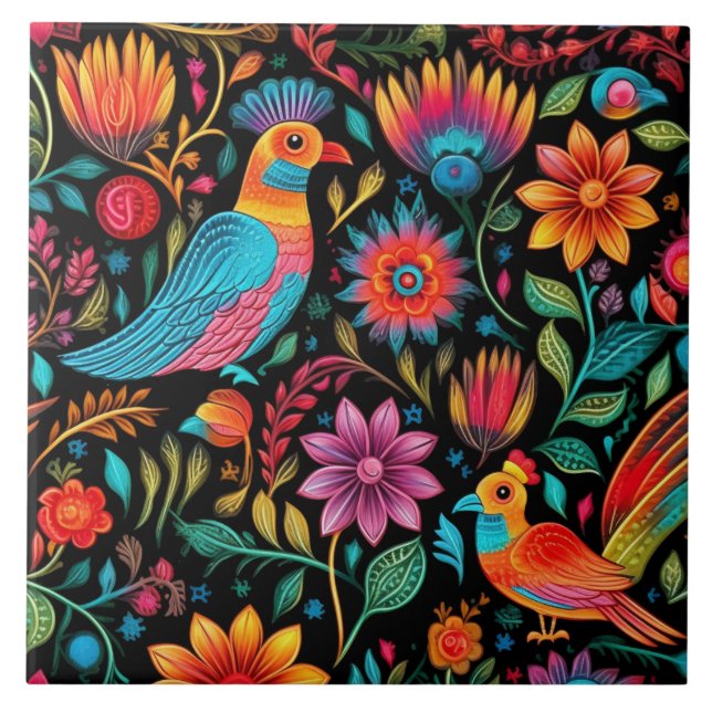 Mexican colorful floral pattern ceramic tile (Front)