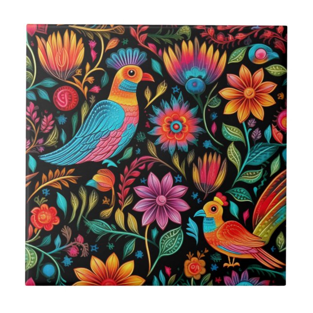 Mexican colorful floral pattern ceramic tile (Front)