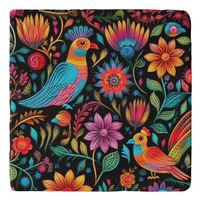 Mexican colorful floral pattern trivet (Front)