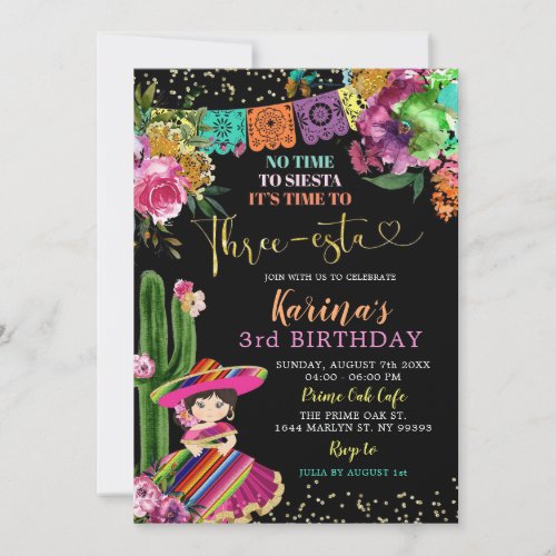 Mexican Colorful Floral Three_esta 3rd Birthday Invitation