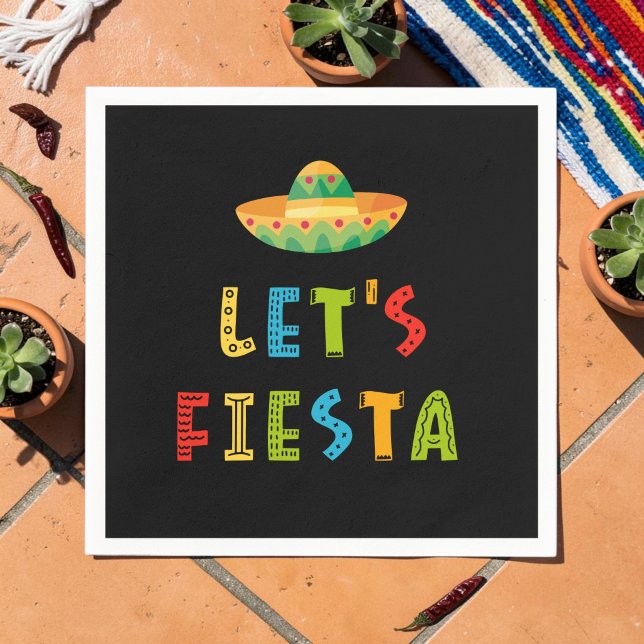 Mexican Colorful Let's Fiesta Black Napkins (Creator Uploaded)