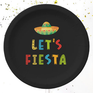 Mexican Colorful Let's Fiesta Black Paper Plates