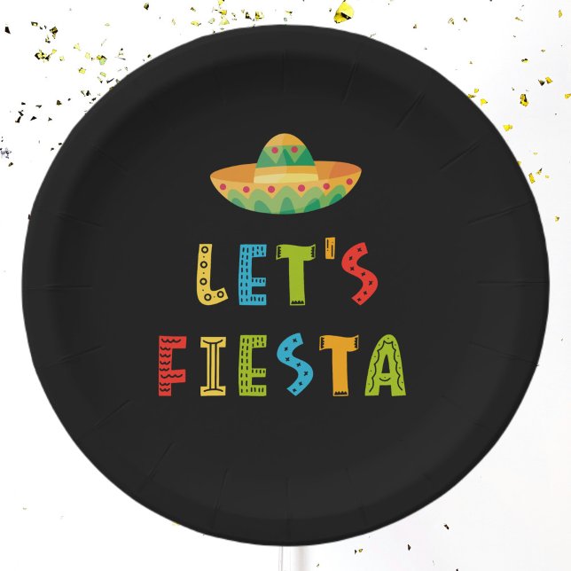Mexican Colorful Let's Fiesta Black Paper Plates (Creator Uploaded)