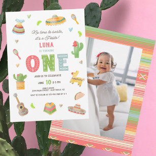 Mexican Colorful Photo Fiesta First Birthday Invitation