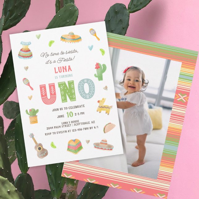 Mexican Colorful Photo Fiesta First Birthday Invitation (Creator Uploaded)