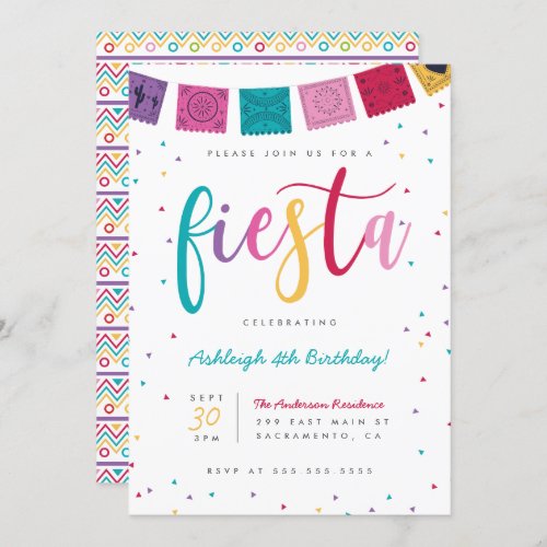 Mexican Colorful Script Fiesta Kids Birthday Invitation