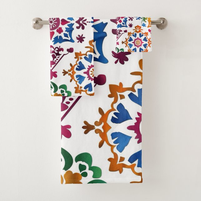 Mexican Colorful Star Tile Bath Towel Set (Insitu)