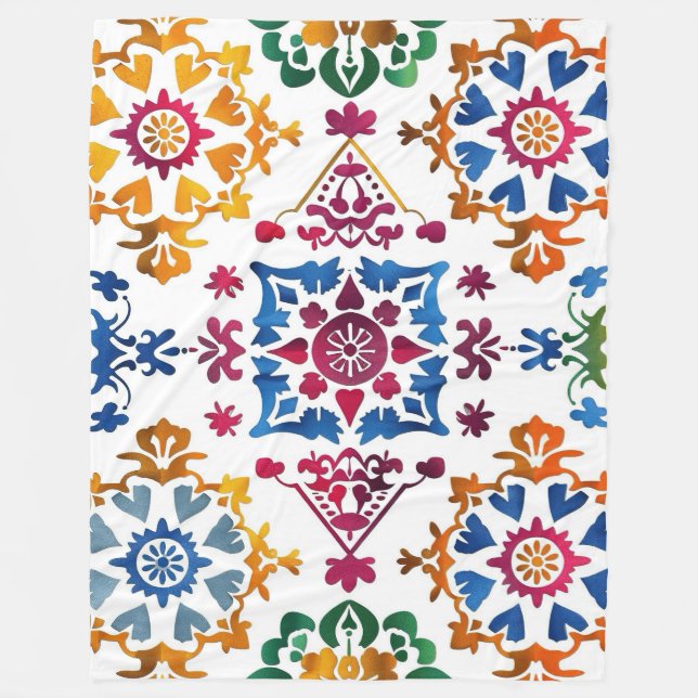 Mexican Colorful Star Tile Fleece Blanket (Front)