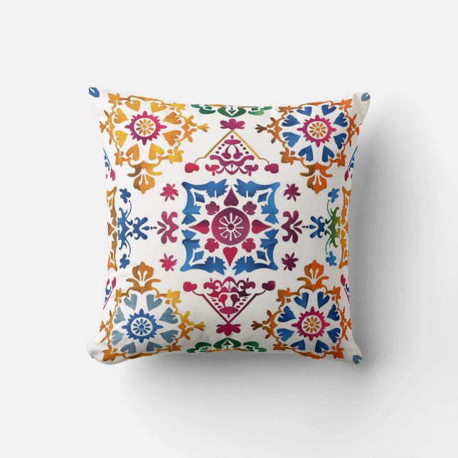Mexican Colorful Star Tile Throw Pillow (Front)