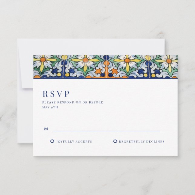 Mexican Colorful Tile Arch Wedding RSVP Card (Front)