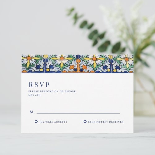 Mexican Colorful Tile Arch Wedding RSVP Card