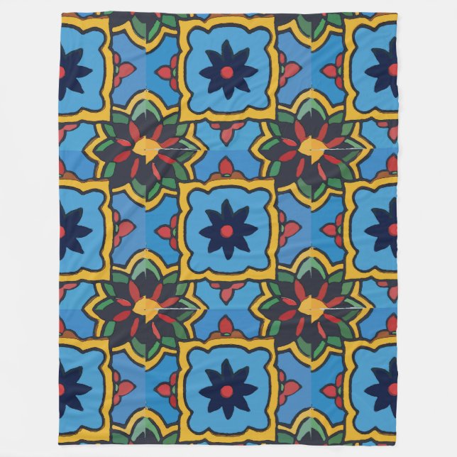 Mexican Colorful Tiles Fleece Blanket (Front)