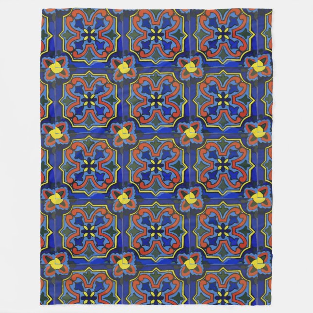 Mexican Colorful Tiles Fleece Blanket (Front)