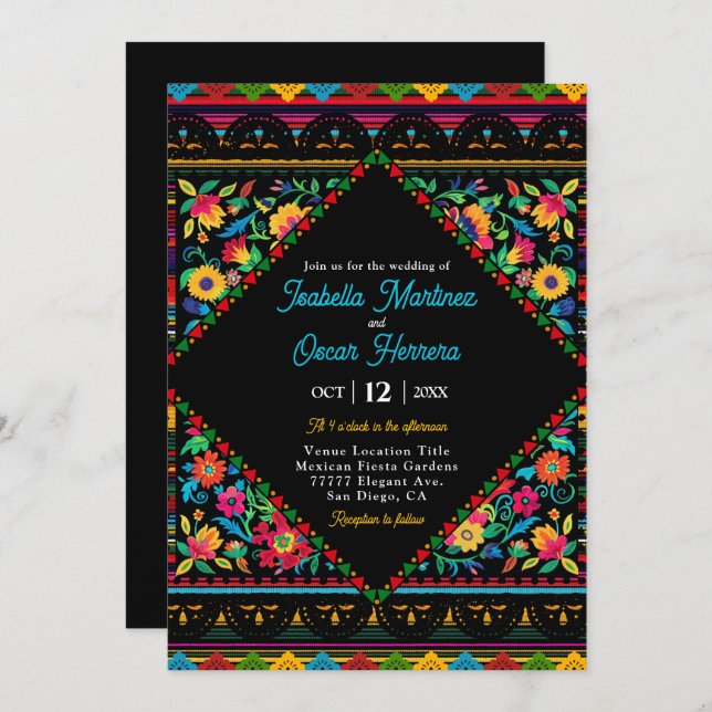 Mexican colorful wedding invitation (Front/Back)