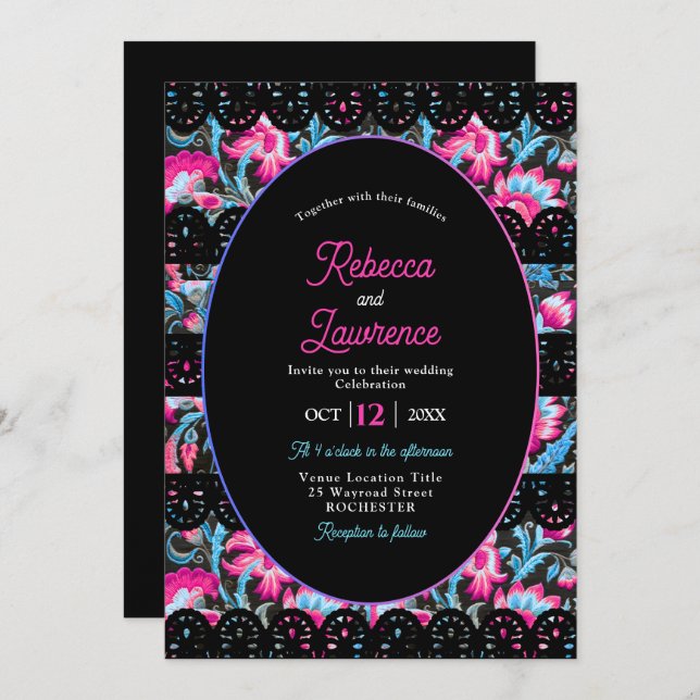 Mexican colorful wedding invitation (Front/Back)