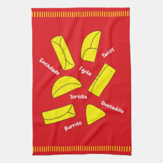Mexican Cooking Food Illustration Red Kitchen Towel