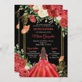 Mexican Coral Red Princess Quinceanera Butterfly  Invitation (Front/Back)