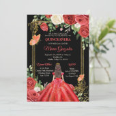Mexican Coral Red Princess Quinceanera Butterfly  Invitation (Standing Front)