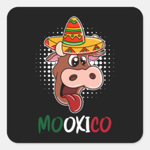 Mexican Cow and Sombrero Square Sticker