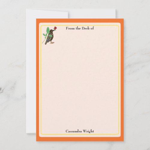 Mexican Crow & Rose Orange Personalized Stationery Note Card
