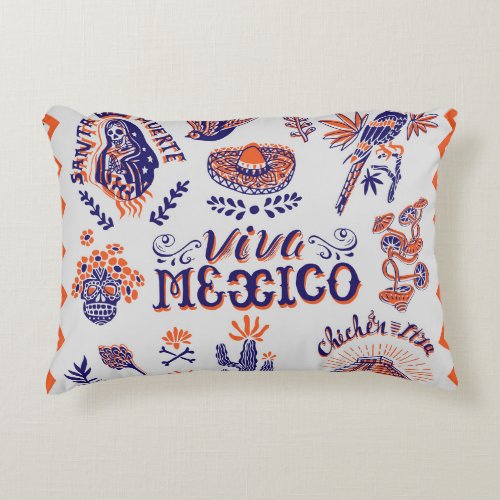Mexican Culture Symbols Vintage Card Accent Pillow