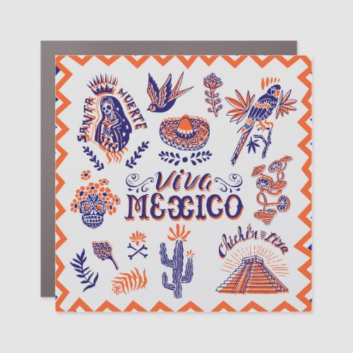 Mexican Culture Symbols Vintage Card Car Magnet