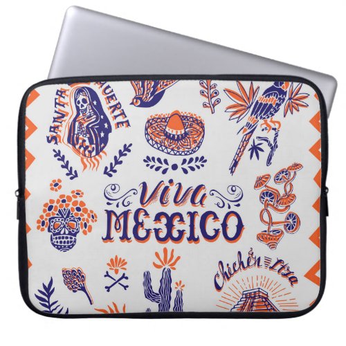 Mexican Culture Symbols Vintage Card Laptop Sleeve