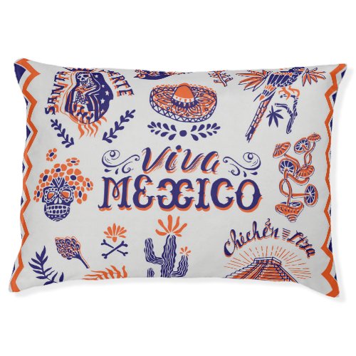 Mexican Culture Symbols Vintage Card Pet Bed