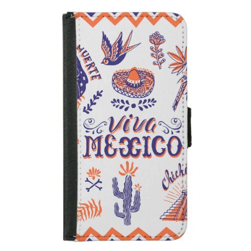Mexican Culture Symbols Vintage Card Samsung Galaxy S5 Wallet Case