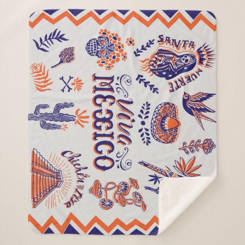 Mexican Culture Symbols Vintage Card Sherpa Blanket