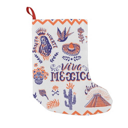 Mexican Culture Symbols Vintage Card Small Christmas Stocking