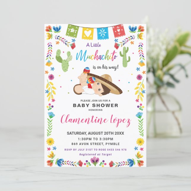 Mexican Cute Little Muchachito Boy Baby Shower Inv Invitation (Standing Front)