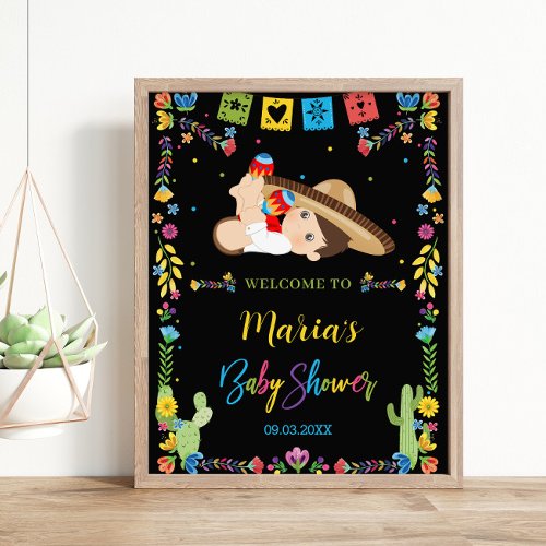 Mexican Cute Little Muchachito Boy Baby Shower Poster