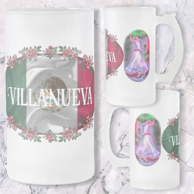 Mexican Dancer  & Flag 0175 Frosted Glass Beer Mug (Creator Uploaded)