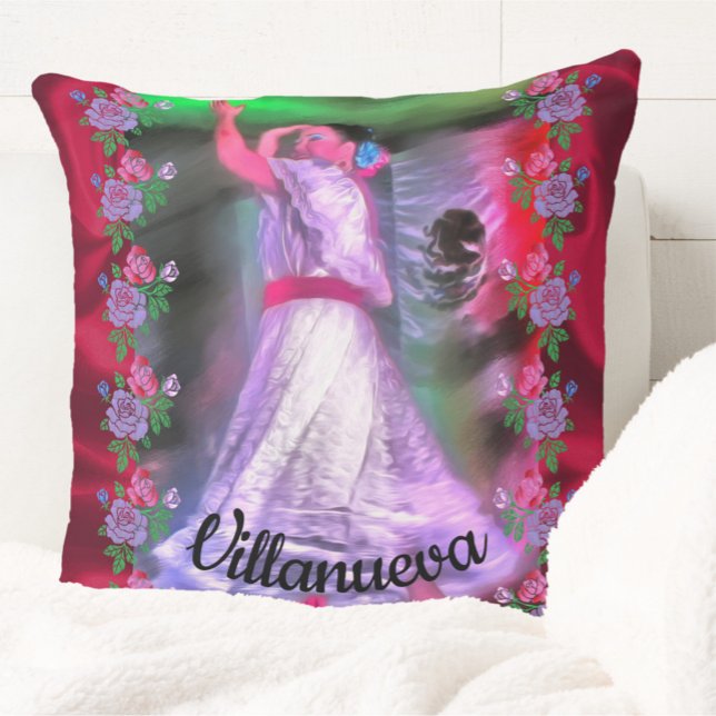 Mexican Dancer  & Roses 0175 Throw Pillow (Creator Uploaded)