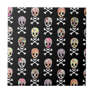 Mexican Day of Dead Skull Crossbones Ceramic Tile